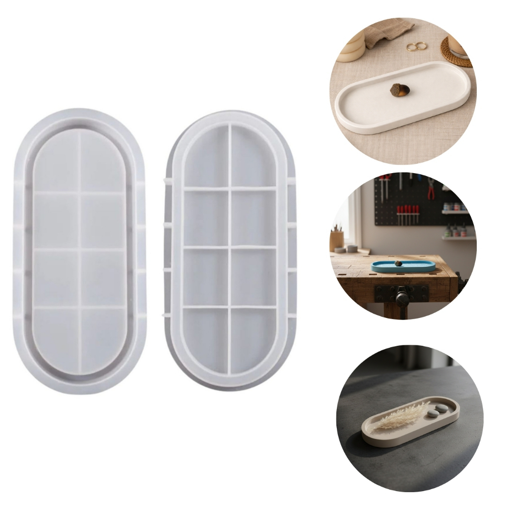 Forma De Silicone Bandeja Oval G Para Resina Gesso E Cimento Decoração Artesanal
