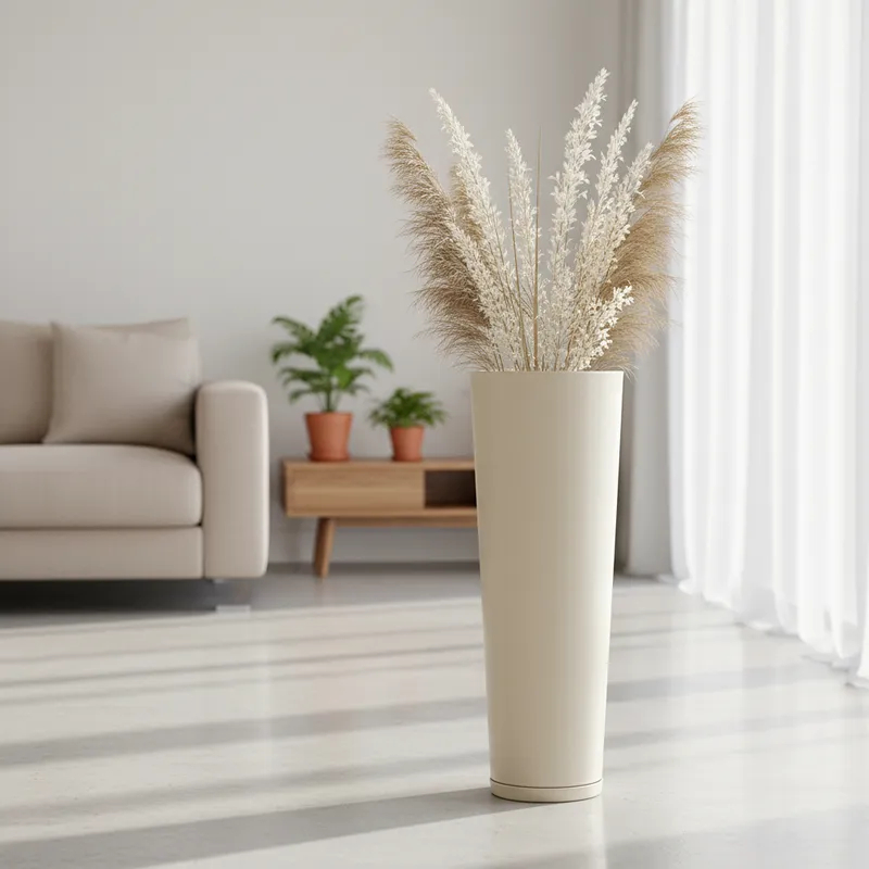 Vaso de Planta Decorativo Alta Grande 70×26 Coluna Ibiza Slim Marmorizado Liso Polido com Prato