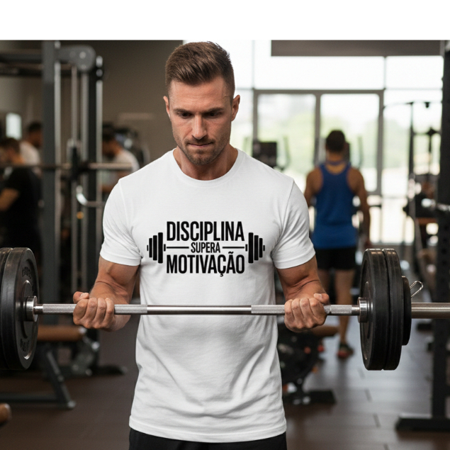 CAMISETA MASCULINO ACADEMIA ESTAMPA DISCIPLINA SUPERA MOTIVAÇÃO DIA A DIA MACIA FRESCA CONFORTÁVEL