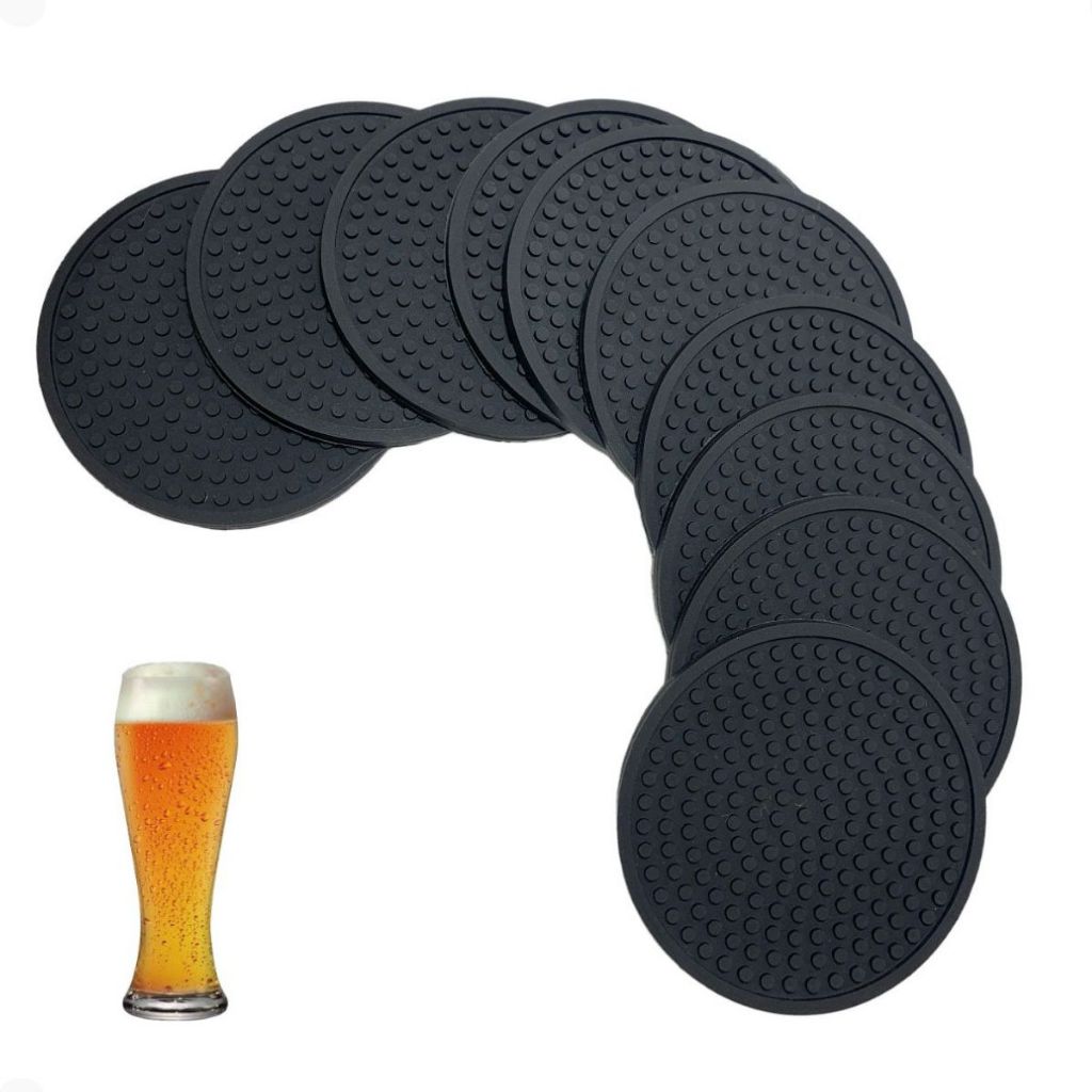 Porta Copo Borracha Preto Antiderrapante 6 Unidades