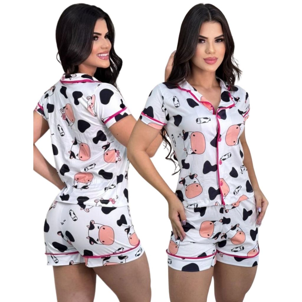 Pijama Feminino Americano Aberto Botão Blogueira Baby Doll Amamentação Short Doll Confortável Luxo