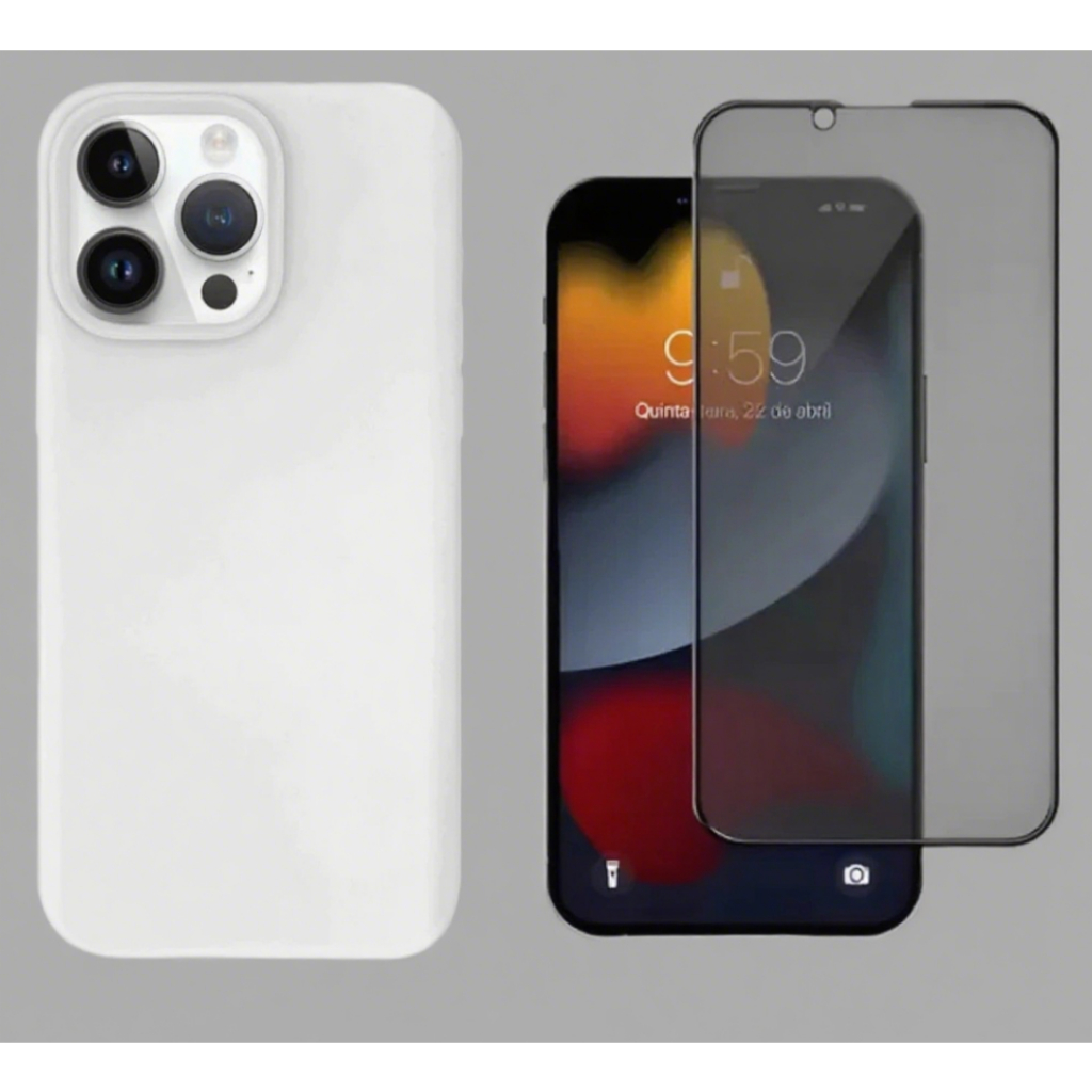 Capinha Preto Branco Para iPhone 11 12 13 14 15 16 17 Pro Max XR Capa Silicone Aveludada + Película Privacidade Spy em Oferta na Shopee