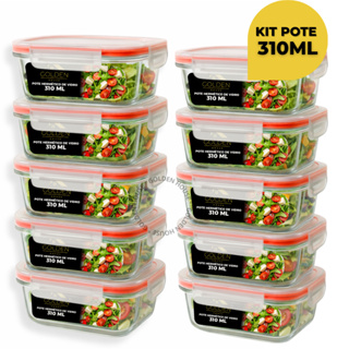 Kit 10 ou 5 Potes Vidro Hermético 310ml Quadrado Tampa 4 Travas Premium em Oferta na Shopee