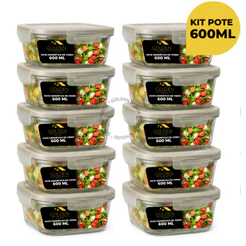Kit 10 ou 5 Potes Vidro Hermético 600ml Quadrado Premium