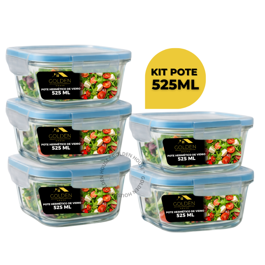 Kit 5 ou 10 Potes Vidro Herméticos 525ml Quadrado Resistente Marmita - Premium em Oferta na Shopee