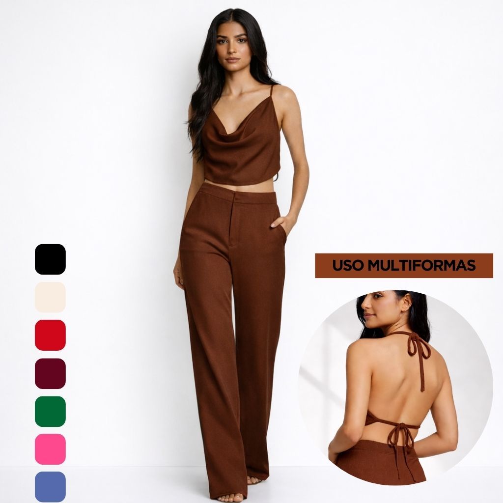 Conjunto Verão Feminino - Calça Pantalona + Blusa Cropped MultiFormas Duna Premium - P ao GG - Elegante Leve Confortável em Oferta na Shopee