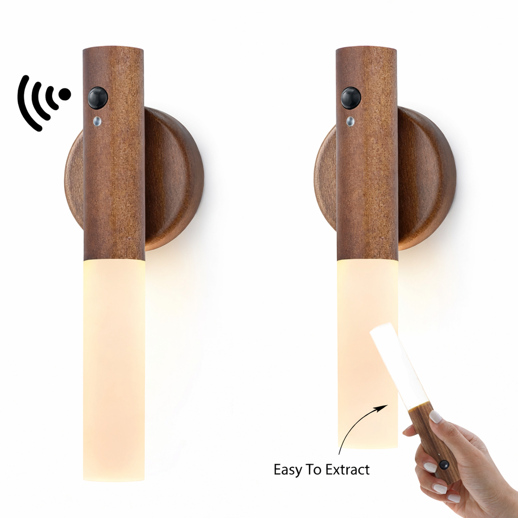 KIT 2 Luminária De Led Parede Sensor Quarto Portátil Usb Imã Mesa Estrutura Madeira em Oferta na Shopee