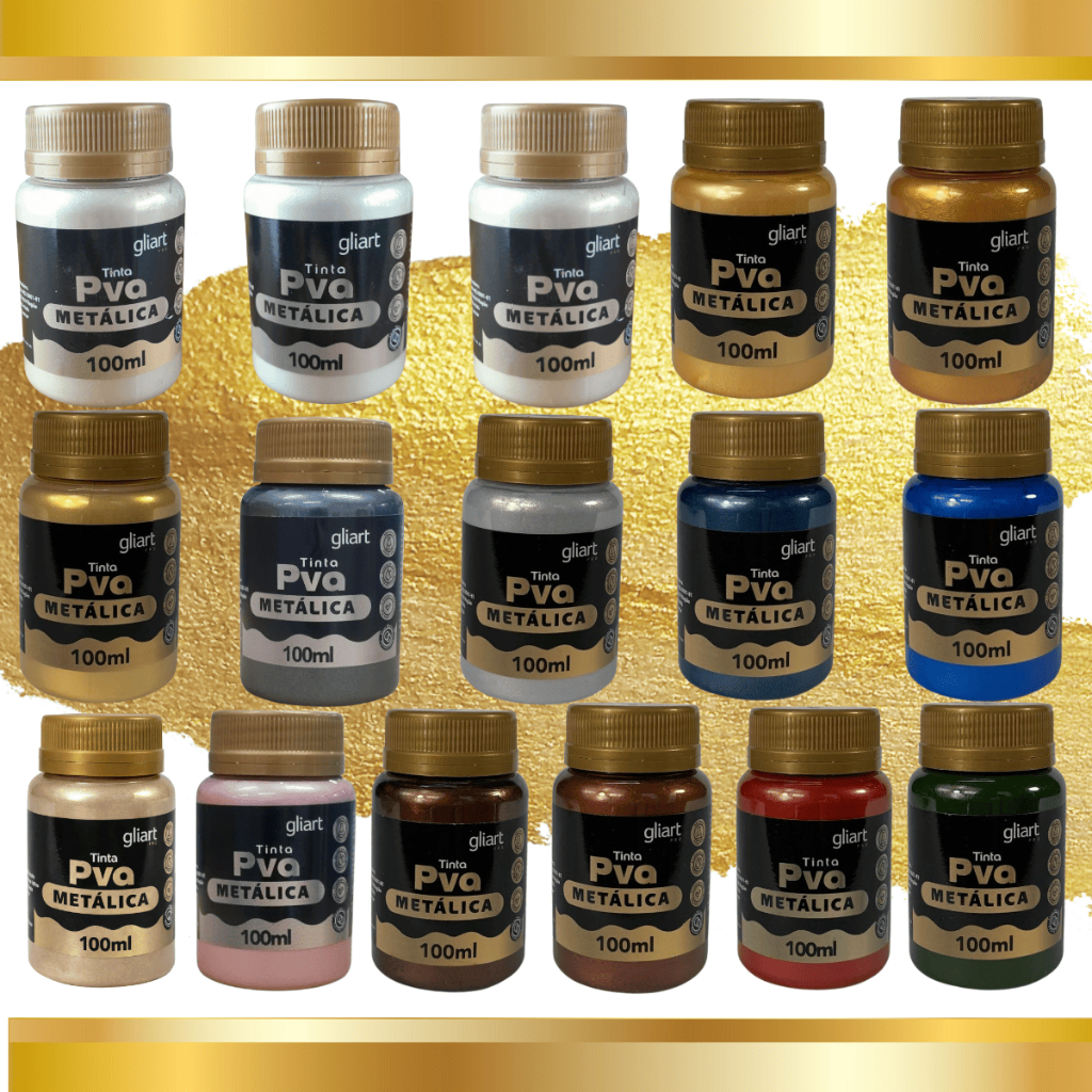 Tinta PVA 100ml Metal Metálica Cores Gliart Artesanato MDF Madeira Decoração Pintura em Oferta na Shopee