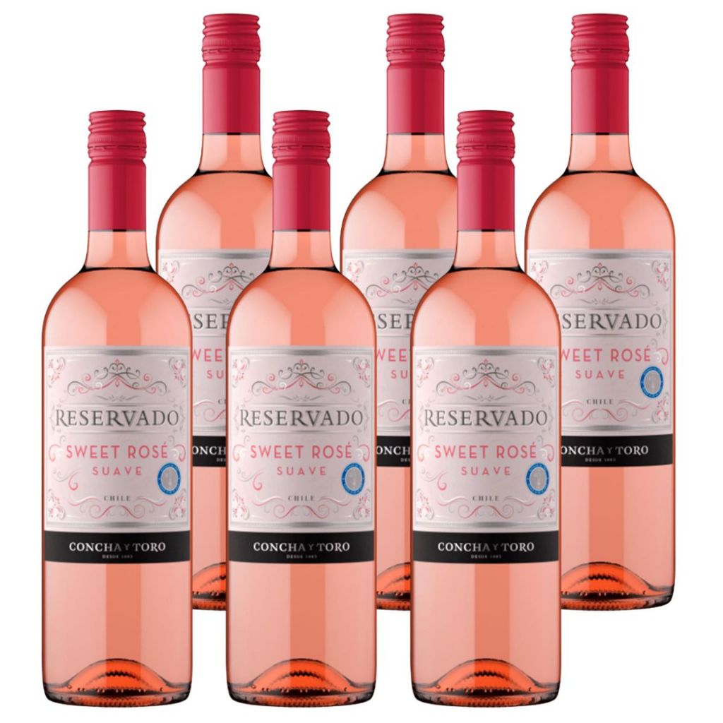 Box 6 Vinhos Chileno Concha Y Toro Reservado Sweet Rosé 750ml em Oferta na Shopee
