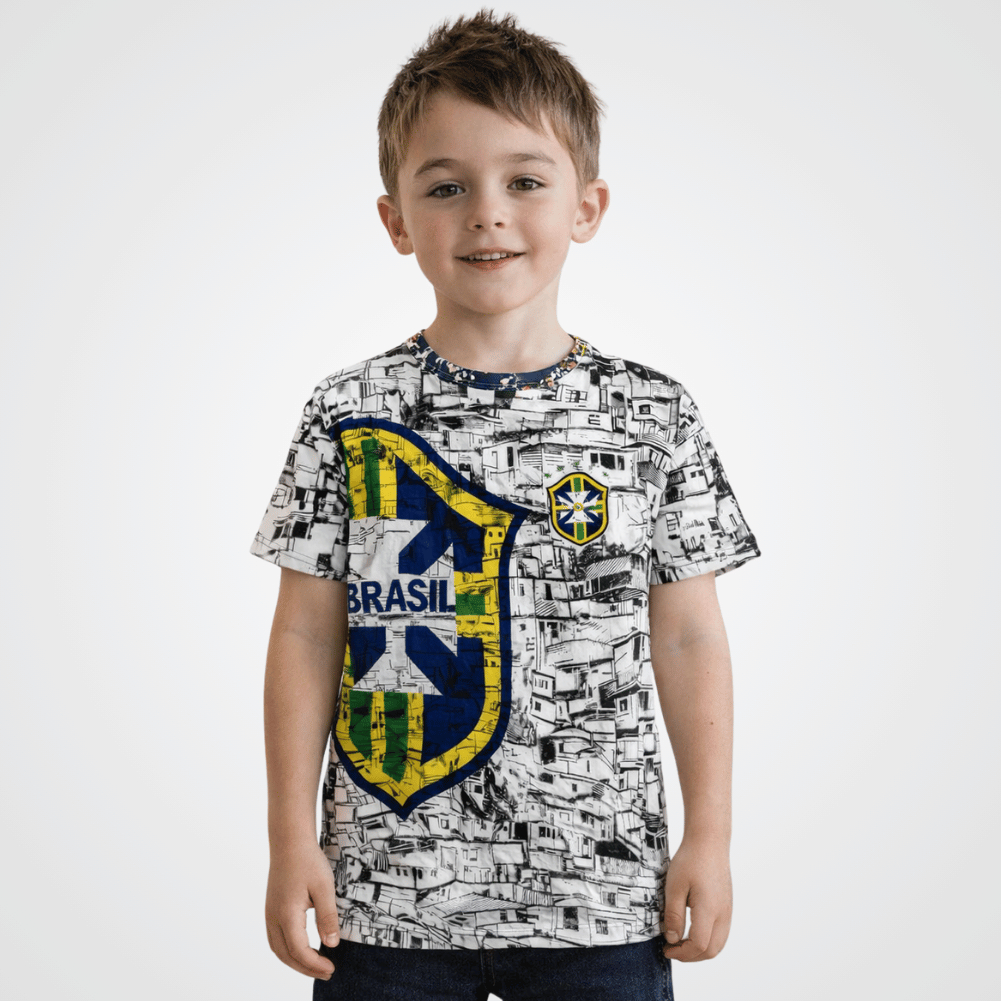 Camiseta Infantil Unissex Premium Brasil Favela Poliéster Estampada Copa Manga Curta Confortável em Oferta na Shopee