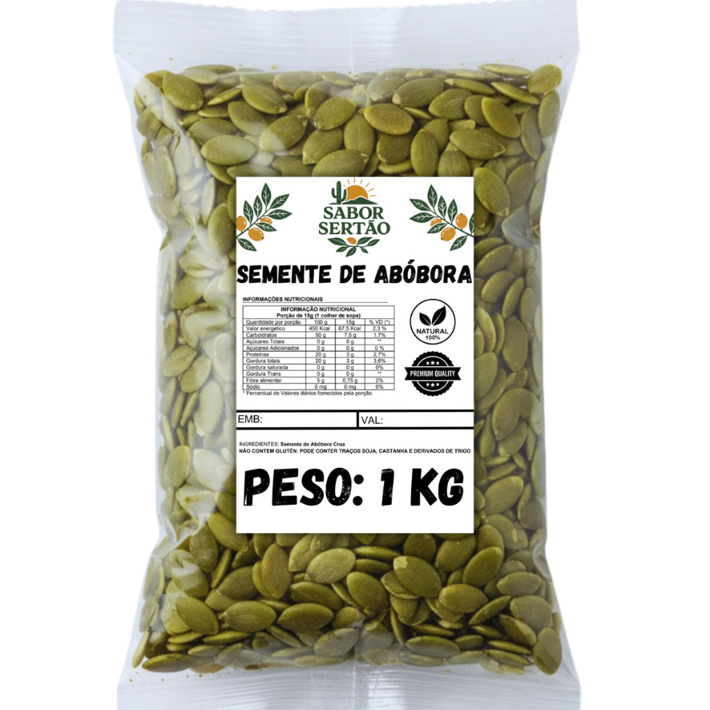 Semente de Abóbora Crua Sem Casca Sem sal Verde 100% Natural em Oferta na Shopee