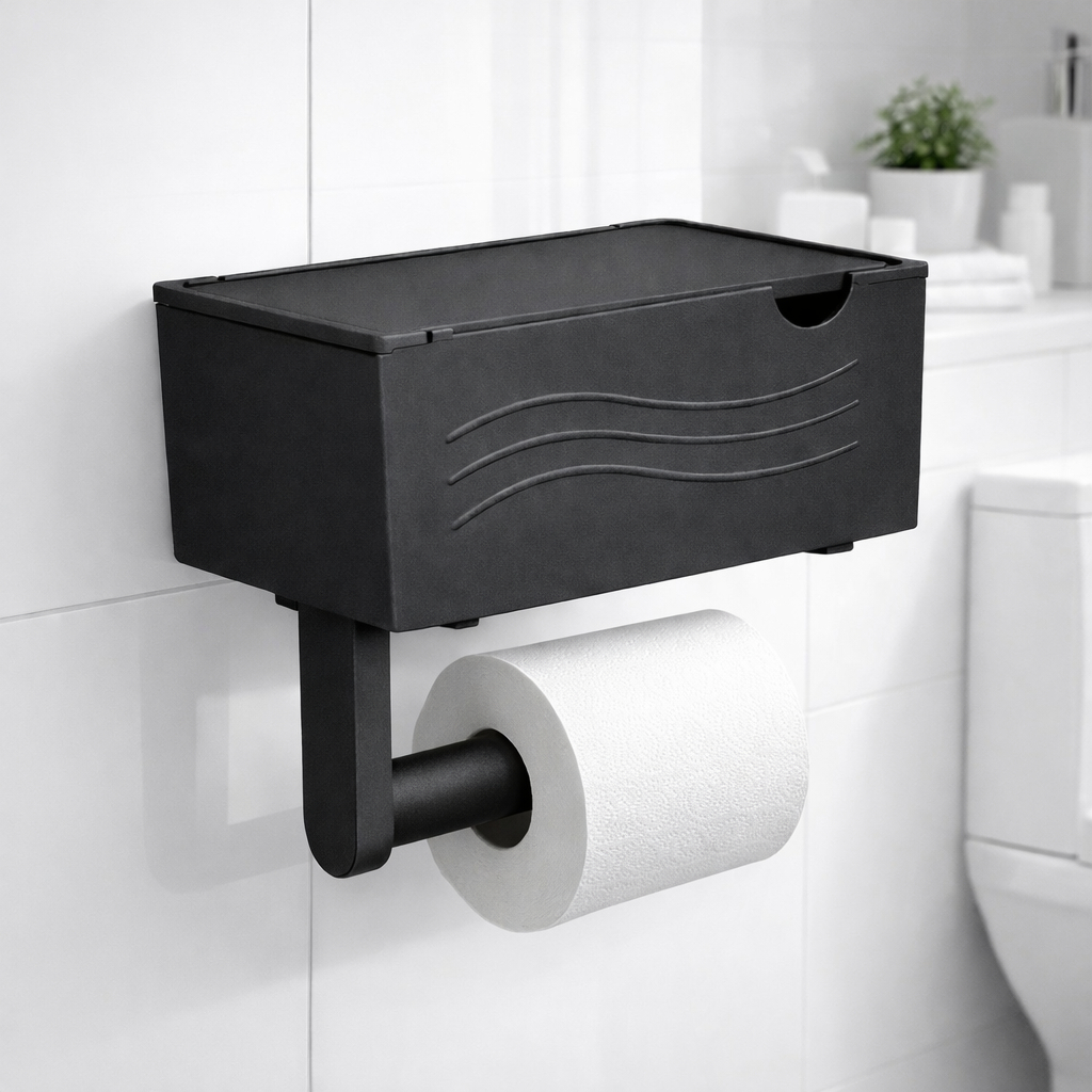 Suporte De Papel Higiênico Com Caixa Organizadora Adesivo Sem Furo Para Banheiro Moderno Premium
