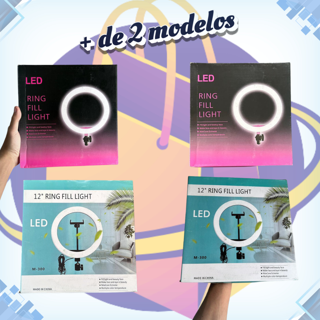 Ring Light LED 8/10/12 Polegadas Profissional com Tripé e Suporte Celular Luz Maquiagem Live YouTube TikTok 3 Cores