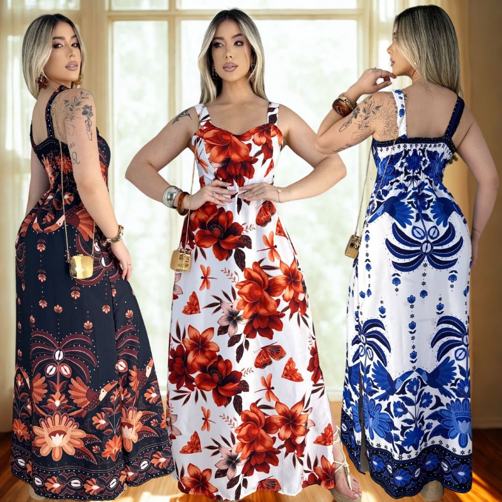 Vestido Longo Feminino Confortável Elegante com Bojo Ajuste Lastéx Caimento Perfeito em Oferta na Shopee