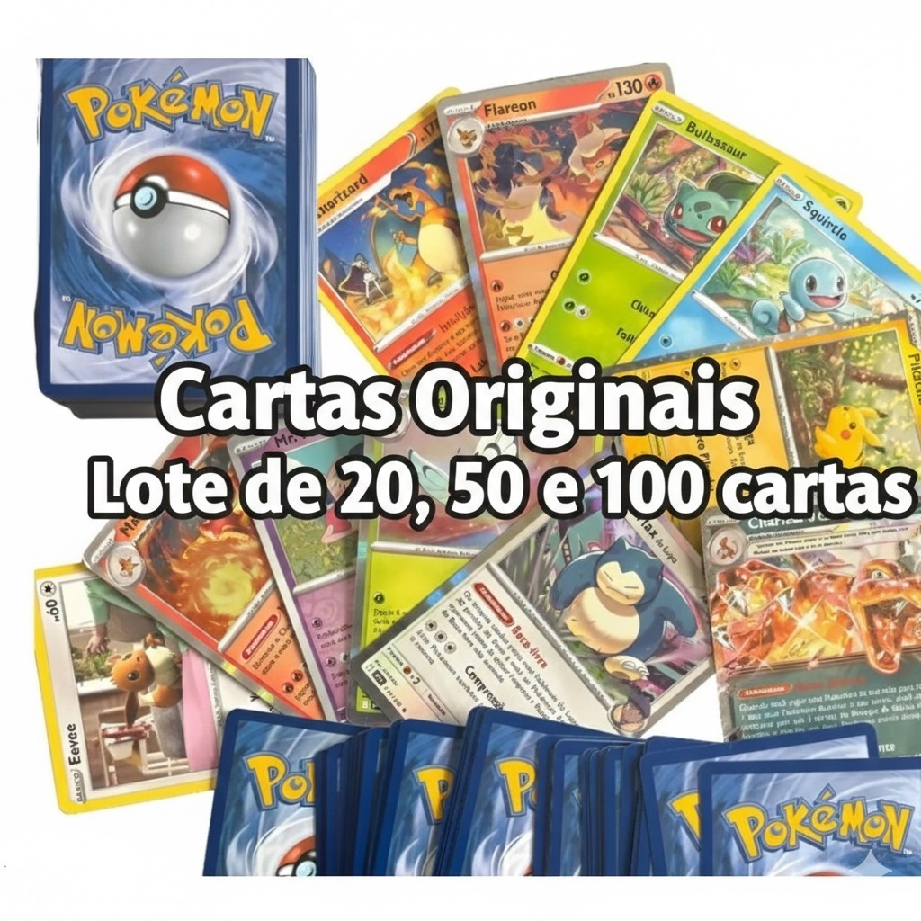 Kit de Cartas Pokemon TCG Originais com BRILHANTES COPAG Foil, Reverse Foil, Holografica, Brilhante