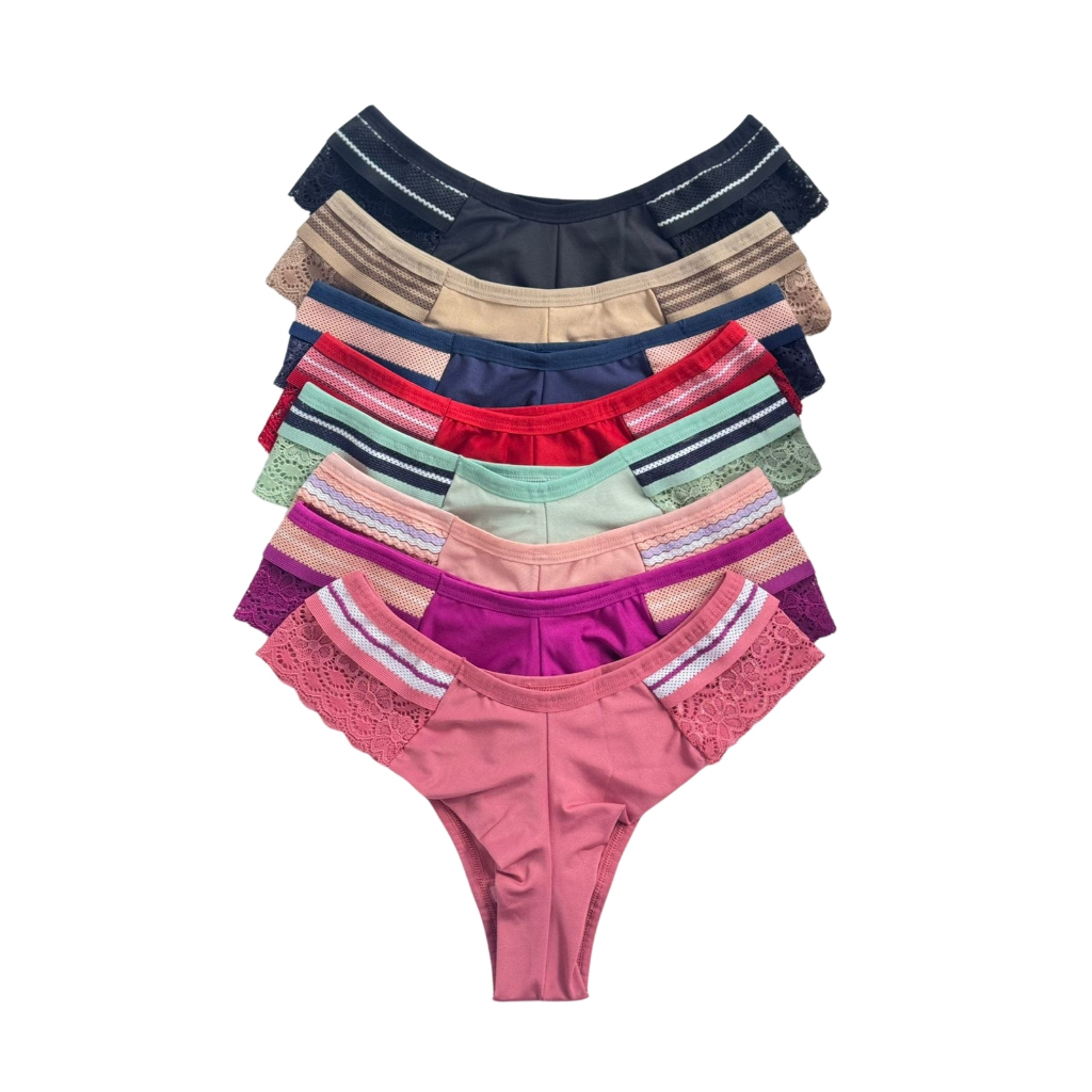 Kit Calcinha Fio Duplo Microfibra Conforto Empina Bumbum Renda não marca Lingerie Feminina