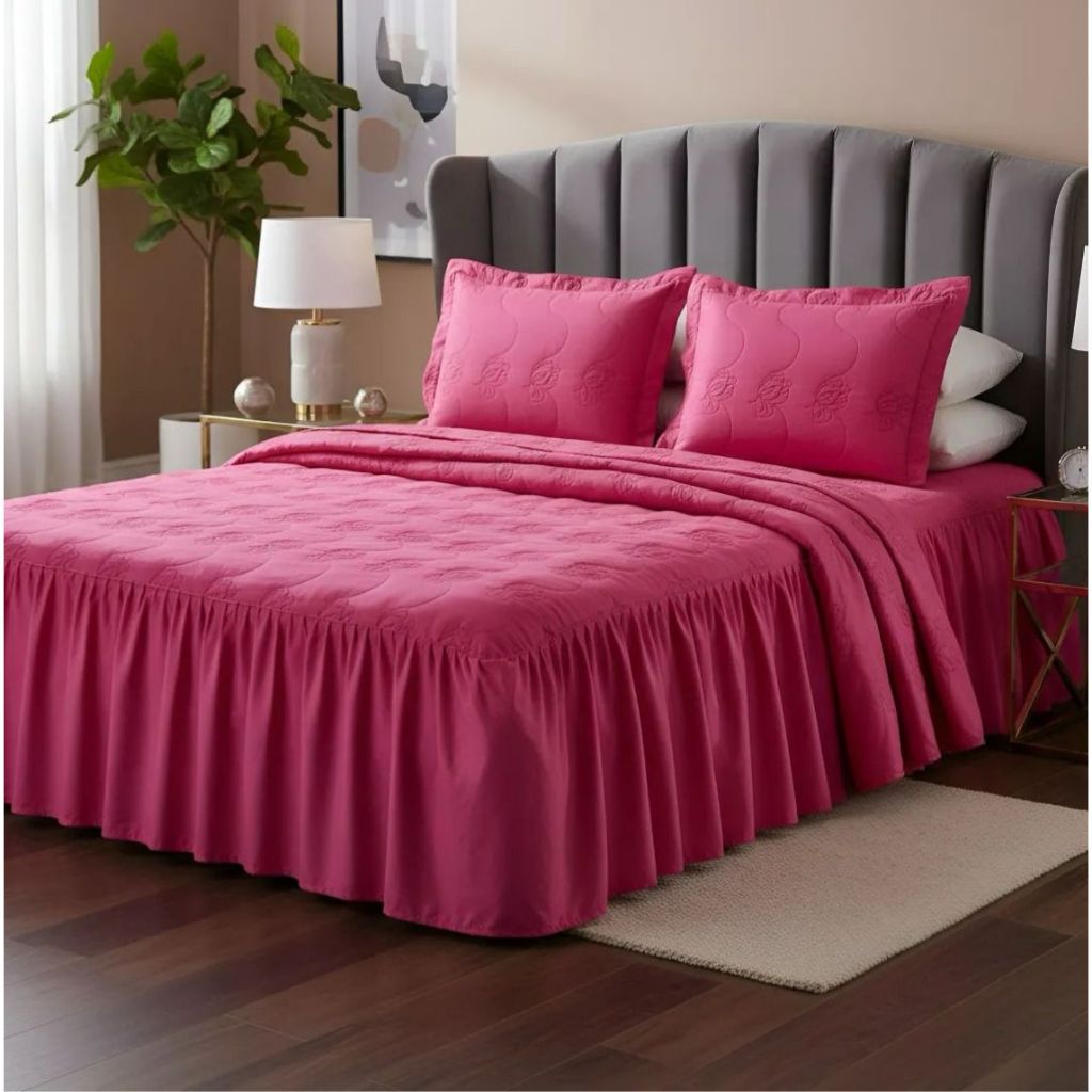 Colcha Queen Bordada Luxo 3 Peças – Cobre Leito Casal Queen Macio e Elegante