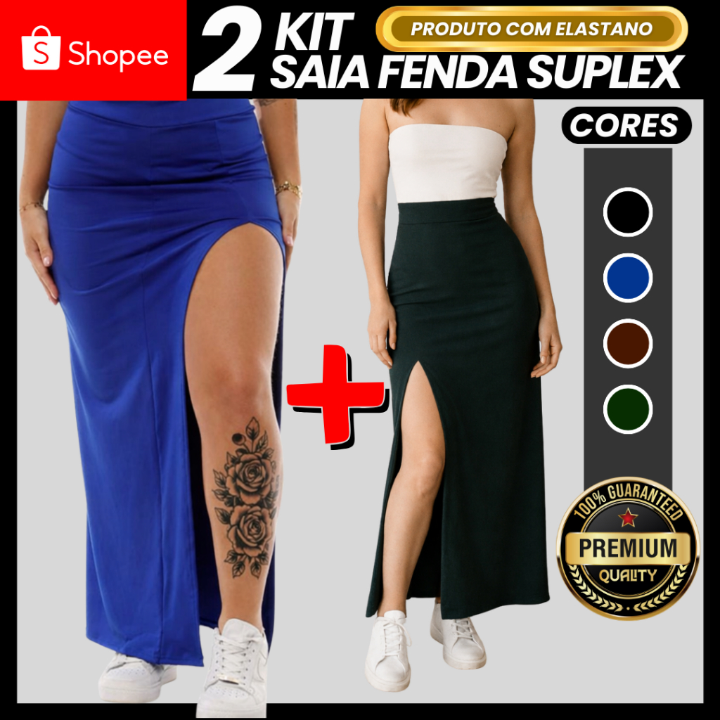 Kit 2 Saias Longa com Fenda Aberta Modinha Suplex Gringa Longuete Moda Gringa em Oferta na Shopee