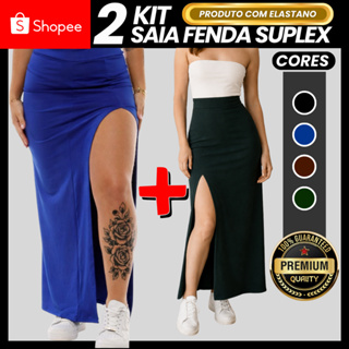 Kit 2 Saias Longa com Fenda Aberta Modinha Suplex Gringa Longuete Moda Gringa em Oferta na Shopee