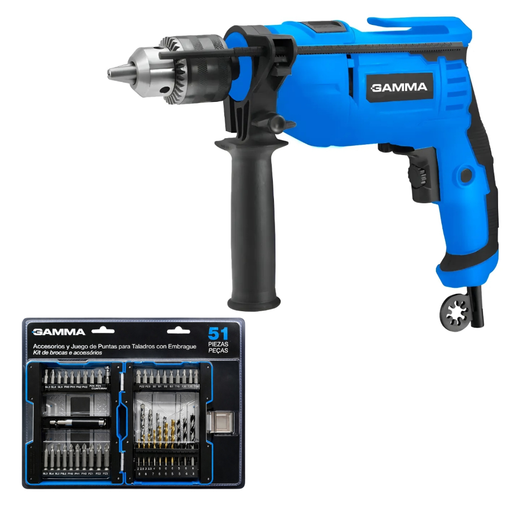 Furadeira De Impacto 650W Gamma G19513 Com Kit 51 Peças Profissional