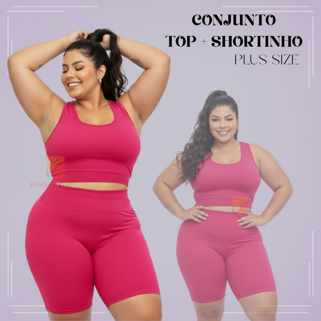 CONJUNTO KIT TOP +  SHORT MEIA COXA SUPLEX MODA FEMININA PLUS SIZE CONJUNTO ACADEMIA TREINO