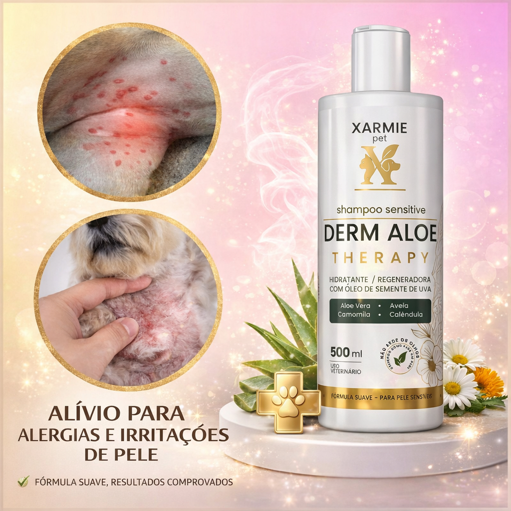 Solução Para Dermatite Canina Shampoo 500ml Natural DERM ALOE em Oferta na Shopee