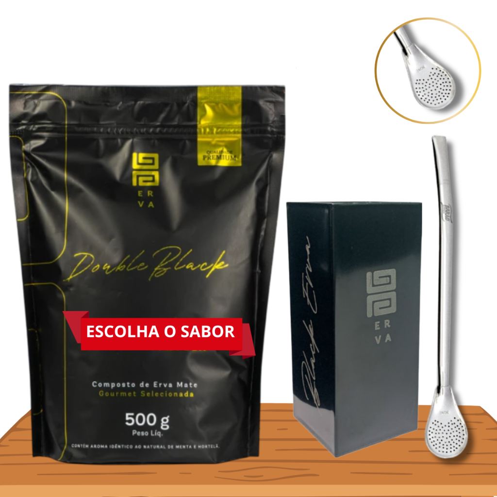 KIT TERERÉ Cuia Plástico Quadrado Preto ou Cinza + Erva Mate 500g Black + Bomba 19cm de Tereré  + Adesivo BRINDE