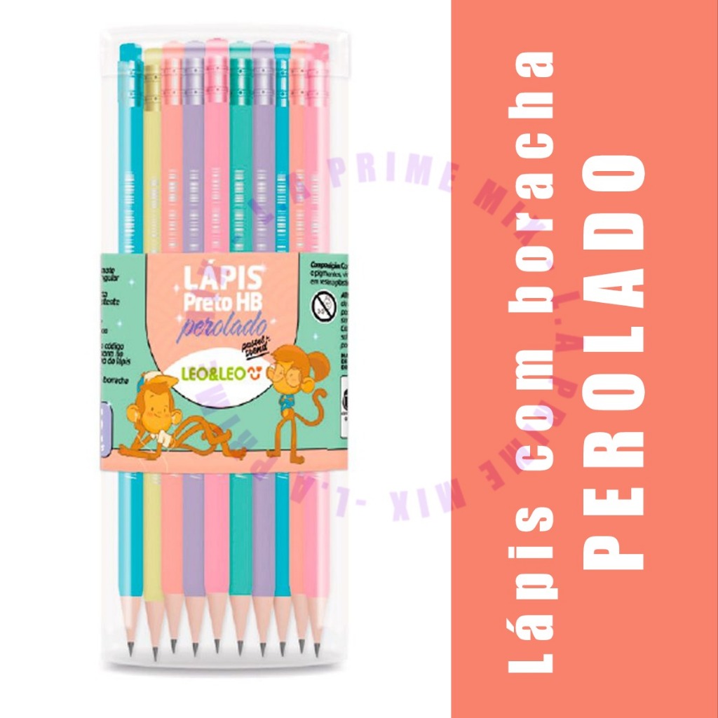 kit 10 Lápis Perolado com Borracha Leo&Leo Material Escolar varias estampas Escolar Lápis Escrever em Oferta na Shopee