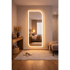 Espelho Orgânico EL24 Corpo Inteiro 150cm x 60cm Polido LED Jateado Luz Branca e Luz Amarela Sala Quarto Banheiro