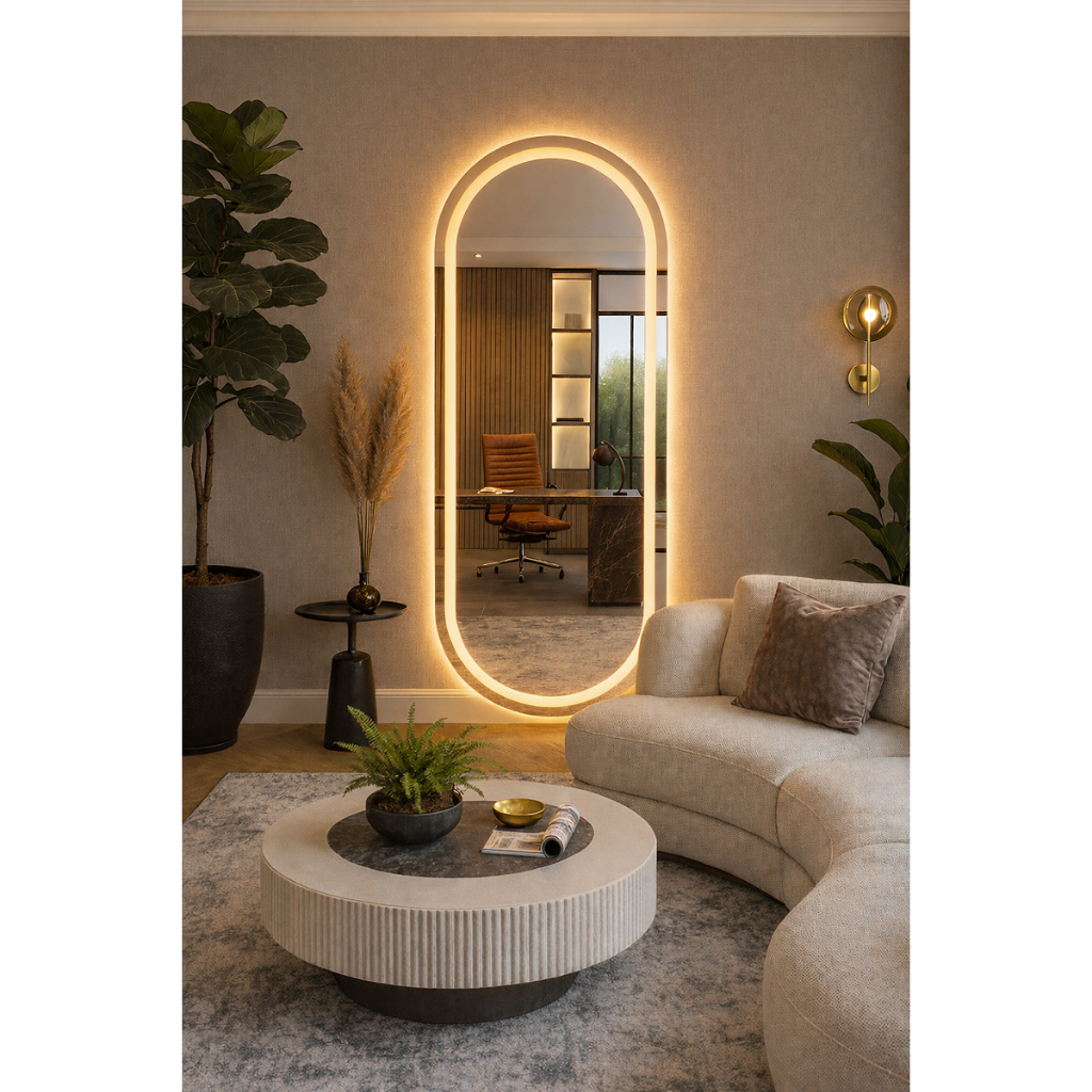 Espelho Oval EL07 Corpo Inteiro 150cm x 60cm Polido LED Jateado Luz Branca e Luz Amarela Sala Quarto Banheiro em Oferta na Shopee