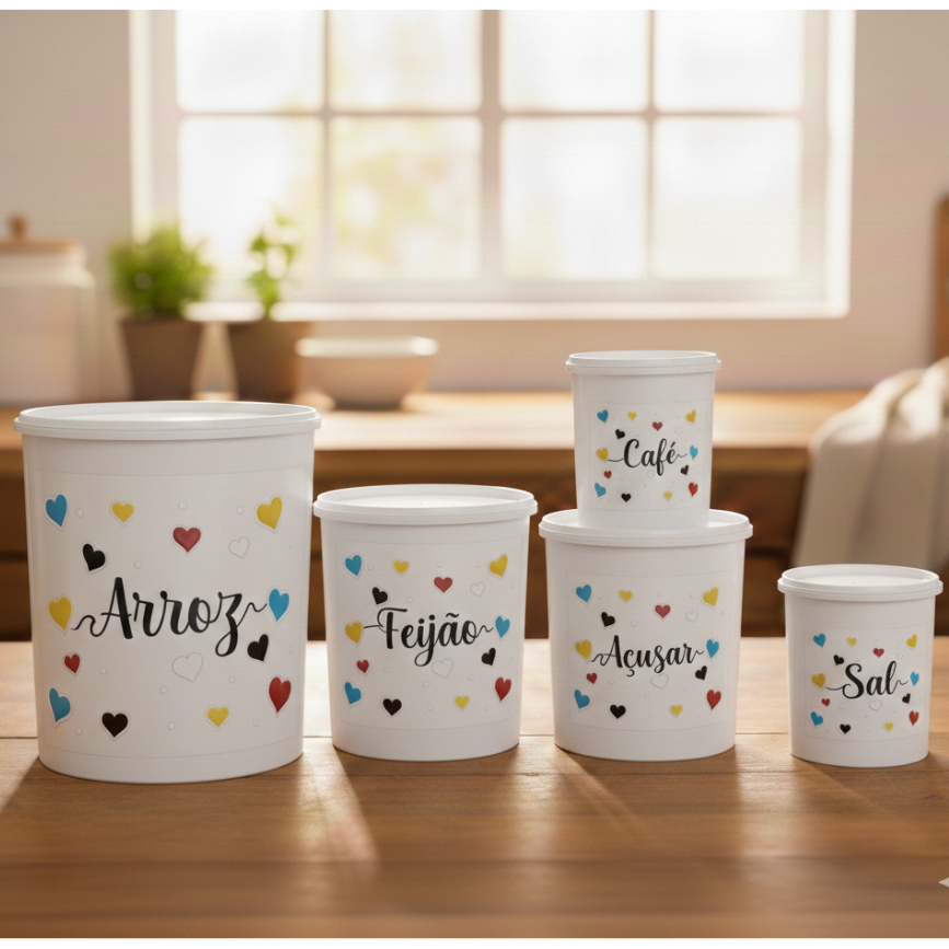 Kit potes mantimentos cozinha com 5 peças para armazenar alimentos