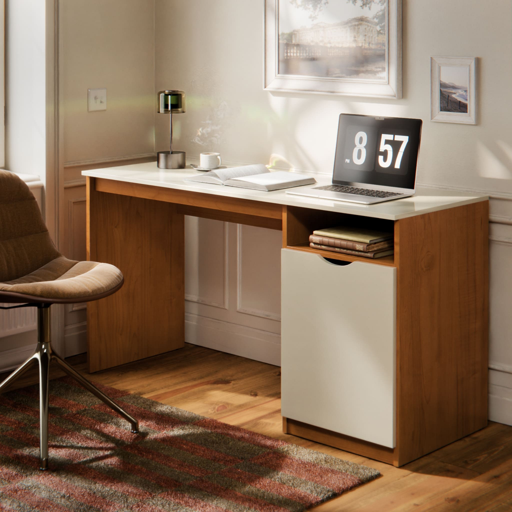 Escrivaninha MAXI para Escritório Home Office com Porta e Nicho em MDF Moderna Compacta pa...