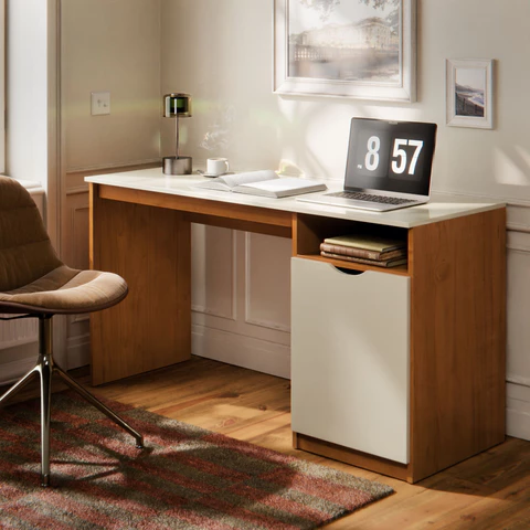 Escrivaninha Home Office De Escritório Resistente Com Porta E Nicho Mesa De Estudo Para Computador Notebook MDF Maxi
