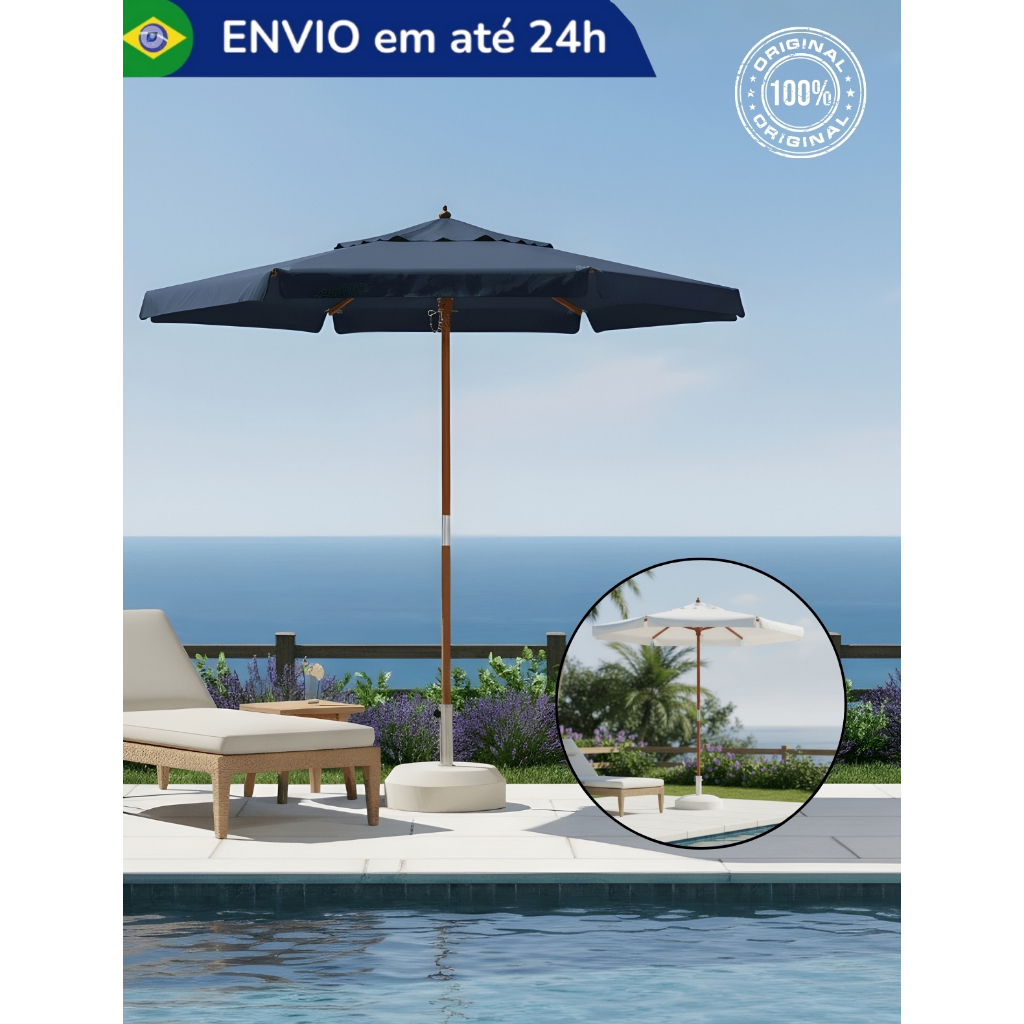 Guarda Sol Ombrelone em Bagum em Madeira Sombrinha Impermeável Original Loja Oficial 2 Metros Uv Proteção Jardim Praia