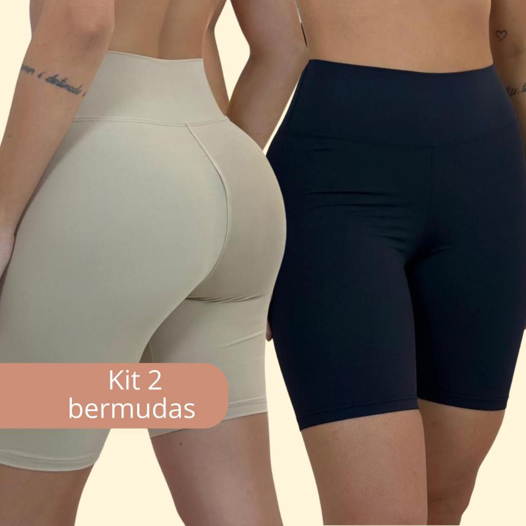 Short Segunda Pele Poliester Feminino Bermuda Nude Cos Alto FIRME