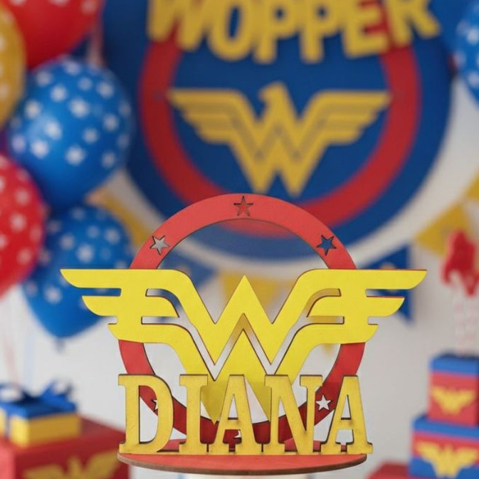 Centro de Mesa Personalizado Tema Mulher Maravilha Aniversário Mulher Maravilha em Oferta na Shopee