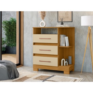 Cômoda Liz Organizadora com 3 Gavetas e 2 Nichos  | Espaçosa e Funcional em Oferta na Shopee