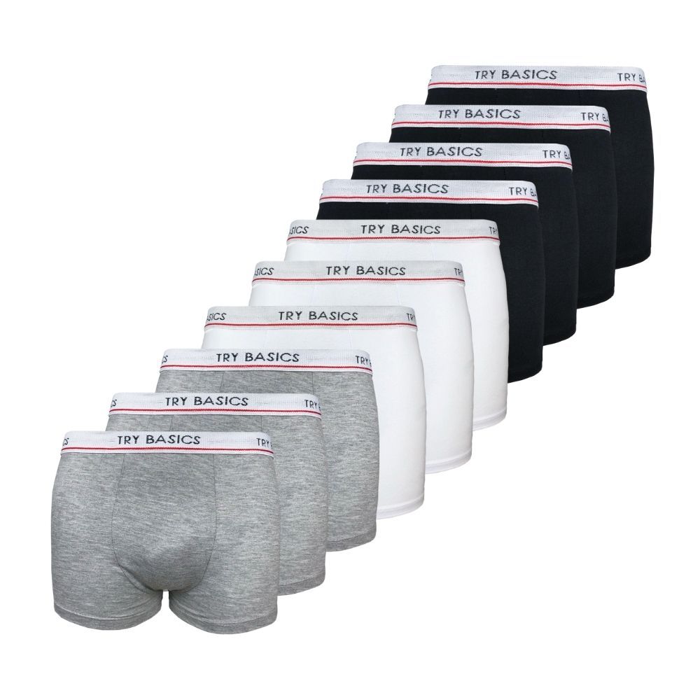 Kit 10 Cuecas Boxer Infantil Box Algodão Cotton New Basic Conforto Cinza Branca e Preta Promoção