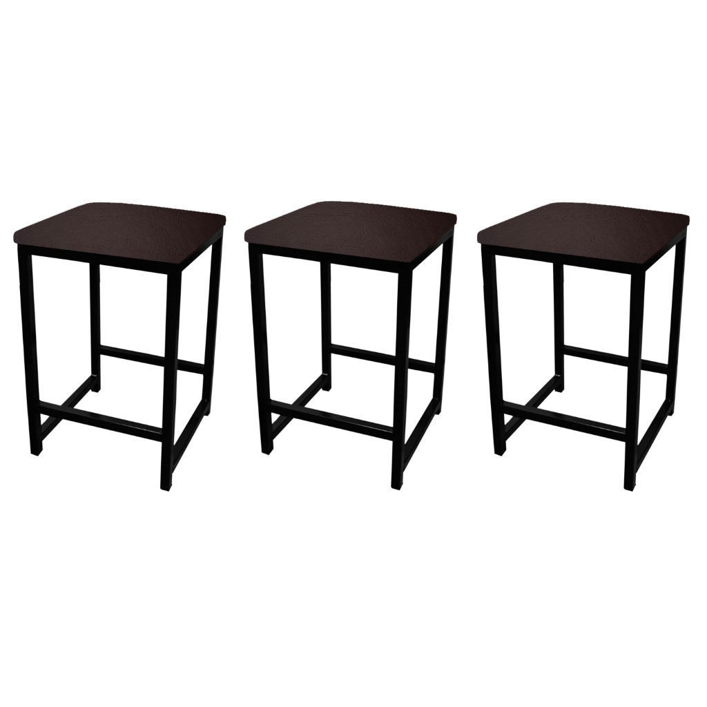 Kit 3 Banqueta Baixa Sem Encosto Quadrada Estilo Industrial Cozinha Balcão Bar Preto Liso