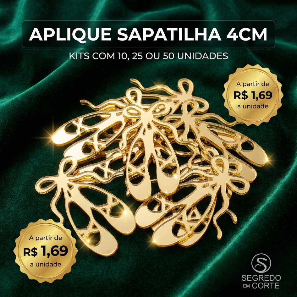 Kit Aplique Sapatilha Bailarina 4cm Acrílico Espelhado - 10, 25 ou 50 Unidades
