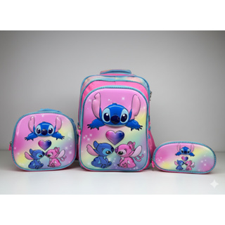 kit Mochila 3D + Lancheira + Estojo Lilo Stich e Angel Infantil Bolsa Escolar Creche Passeio Menina em Oferta na Shopee