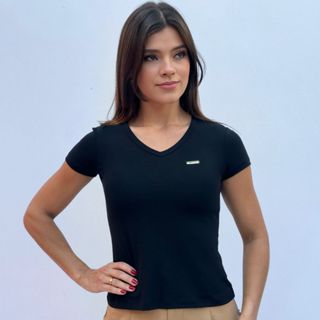 Blusa Baby Look Feminina Gola V em Viscolycra Básica Confortável e Estilosa em Oferta na Shopee