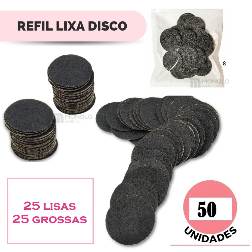 Refil Lixa Disco Pedicuro Adesiva pcte com 50 Un (25 lisas e 25 grossas) Motor Aparelho Elétrico Pedicure - Auto Colante