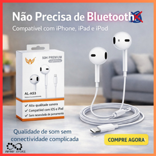 Fone De Ouvido Lightning Com Fio Com Microfone Para Ipad Iphone 7 8 X 11 12 13 14 PRO MAX A'GOLD/ALTOMEX em Oferta na Shopee