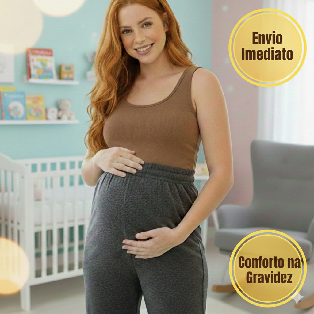 Calça Gestante Cós Alto Grávida Confortável Maternidade Feminina Soltinha Cintura Alta Pijama Bolso Plus Size em Oferta na Shopee