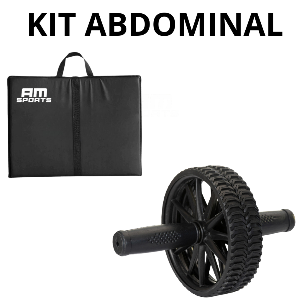 Kit Colchonete Dobrável D50 Academia Maleta + Roda Abdominal