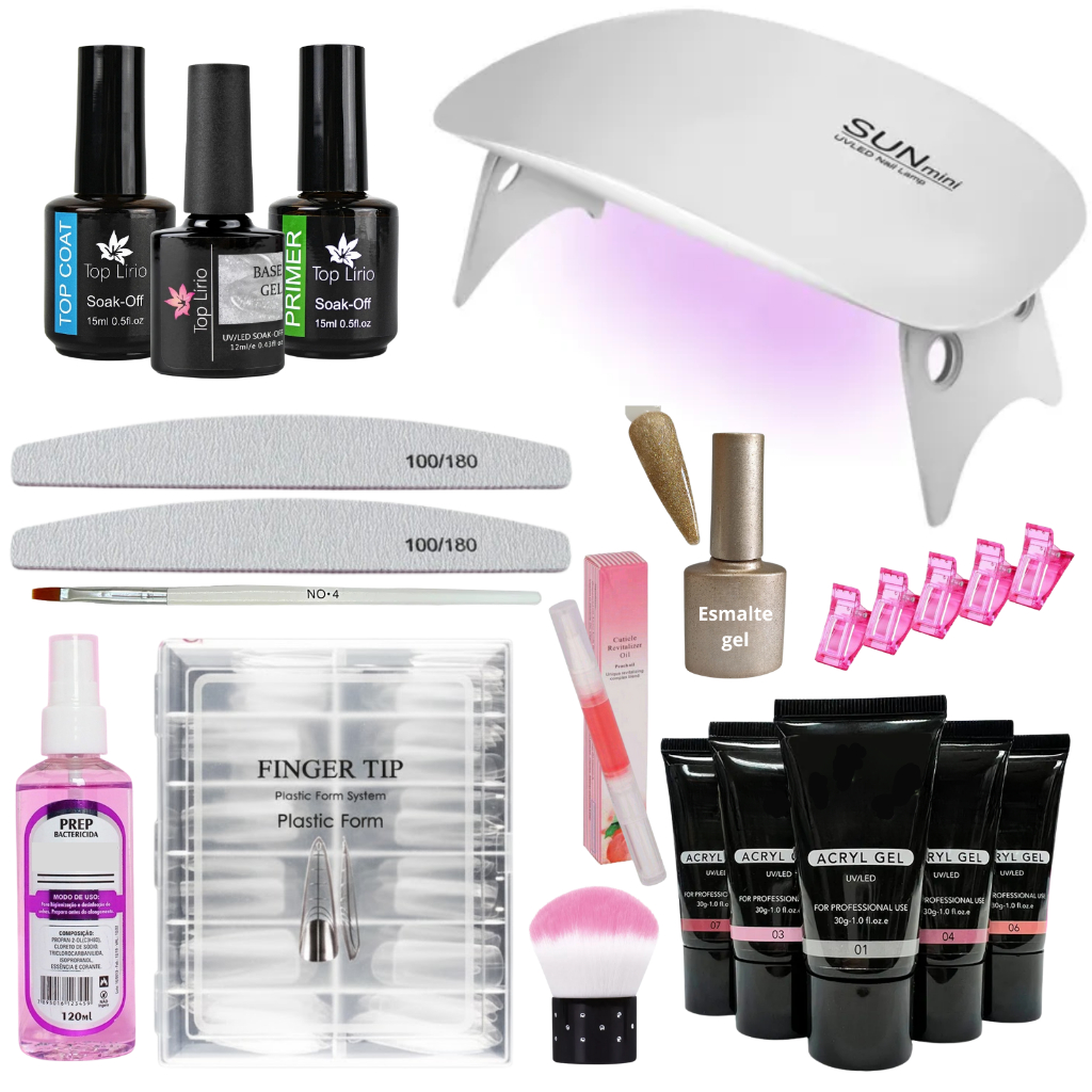 Kit Unhas de Gel Molde F1 Cabine Mini Sun LED UV  Polygel Completo em Oferta na Shopee