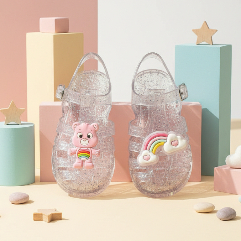 Sandália Infantil Meninas Colorida Ursinhos Carinho Arco Íris Leves e Confortável