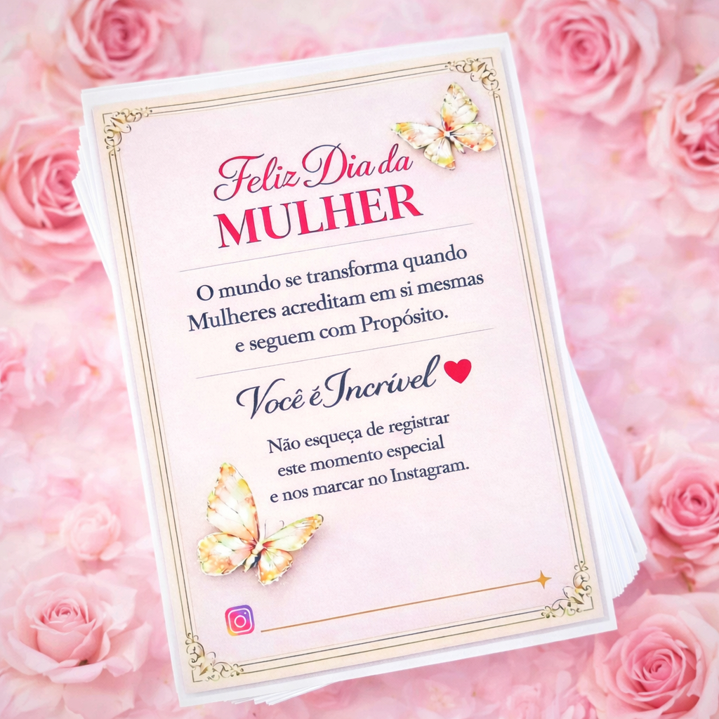 Kit 50/100 Folhetos de Agradecimento Dia da Mulher Encante Clientes com um Gesto Especial em Oferta na Shopee