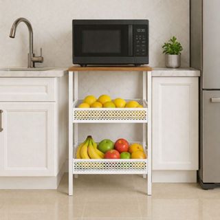 Fruteira De chão cozinha Linha Luxo Moderna De Aço Com Tampo Madeira Mdf QUEIMA DE ESTOQUE em Oferta na Shopee